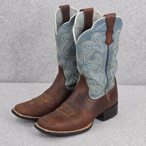 Ariat QuickDraw Boots Womens Size 7 B Blue Brown Leather Western Rodeo Cowboy